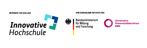 Logos der Fördermittelgeber InnoHS Projektes Zukunft findet Stadt - Hochschulnetzwerk für ein resilientes Berlin.InnoHS, BMBF und GWK.